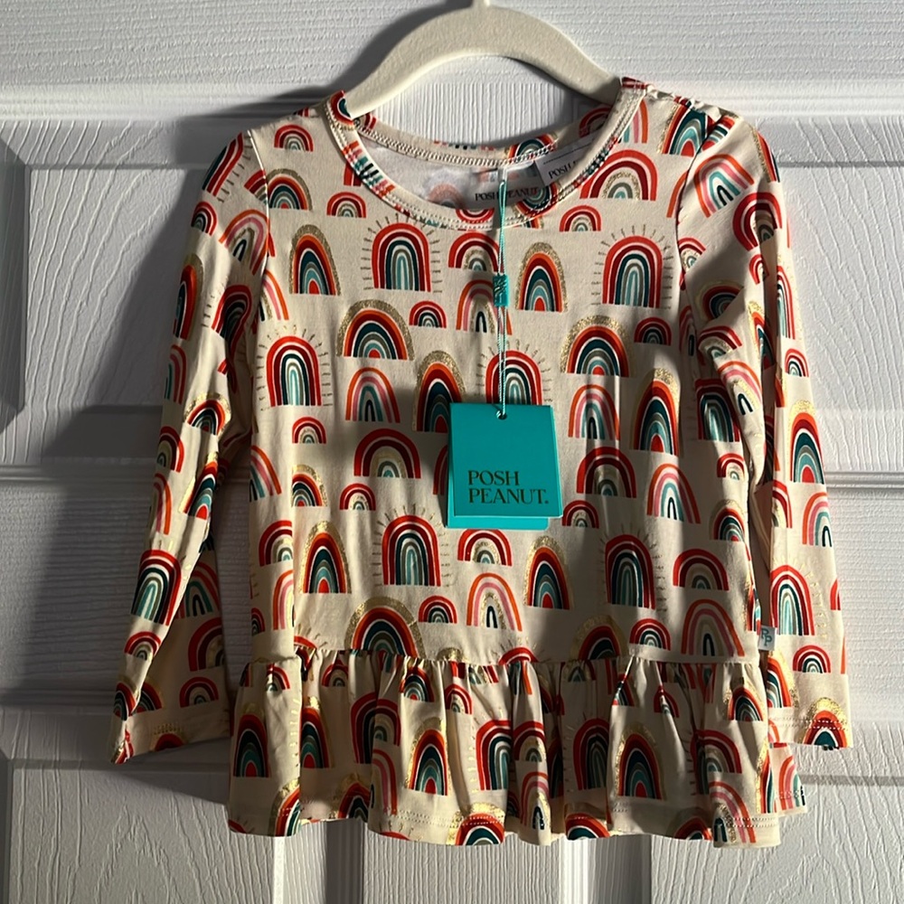 NWT Posh Peanut Tan Rainbow Peplum Top 2T